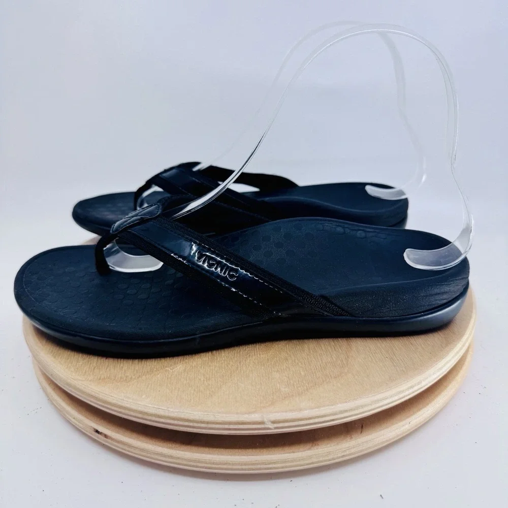 Vionic Tide Aloe Black Toe-Post Sandal Flip Flop Women's 6